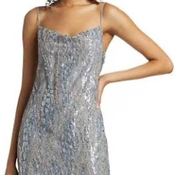 L'AGENCE Achilles Cowlneck Slip Midi-Dress SILVER BLUE SEQUIN Size 4 - Picture 5 of 12